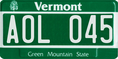 VT license plate AOL045