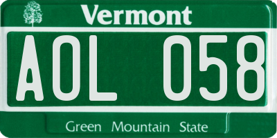 VT license plate AOL058