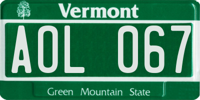 VT license plate AOL067