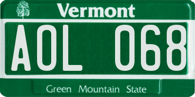 VT license plate AOL068