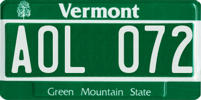 VT license plate AOL072