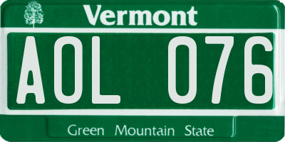 VT license plate AOL076