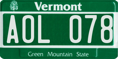VT license plate AOL078