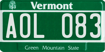 VT license plate AOL083