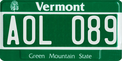 VT license plate AOL089