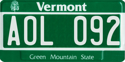 VT license plate AOL092