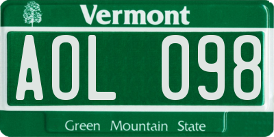 VT license plate AOL098