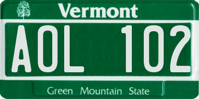 VT license plate AOL102