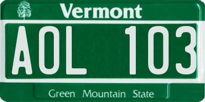 VT license plate AOL103