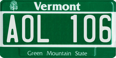 VT license plate AOL106