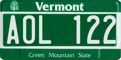 VT license plate AOL122
