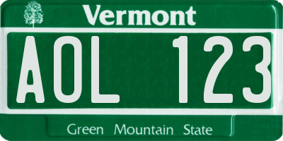VT license plate AOL123
