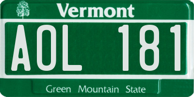 VT license plate AOL181
