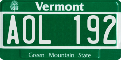 VT license plate AOL192