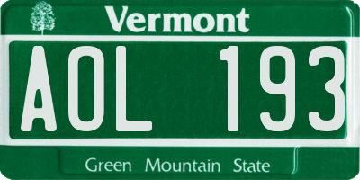 VT license plate AOL193