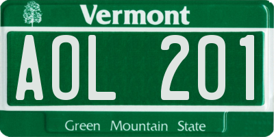 VT license plate AOL201