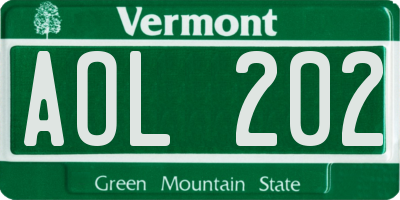 VT license plate AOL202
