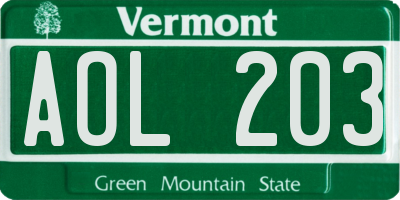 VT license plate AOL203