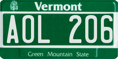 VT license plate AOL206