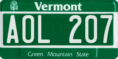 VT license plate AOL207