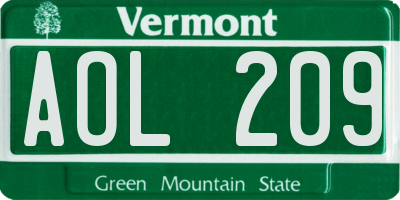 VT license plate AOL209