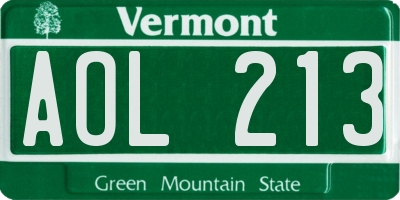 VT license plate AOL213