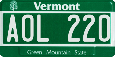 VT license plate AOL220
