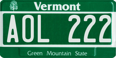VT license plate AOL222
