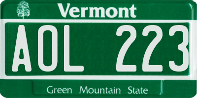 VT license plate AOL223