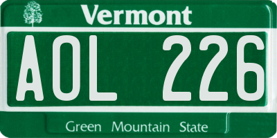 VT license plate AOL226