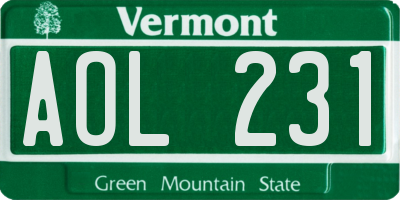 VT license plate AOL231