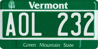 VT license plate AOL232