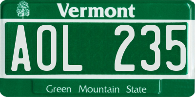 VT license plate AOL235