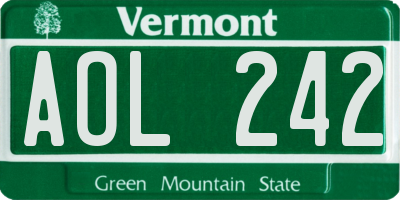 VT license plate AOL242