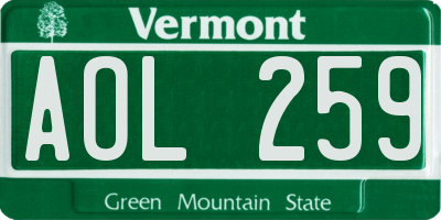 VT license plate AOL259