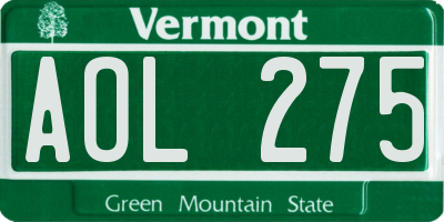 VT license plate AOL275