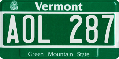 VT license plate AOL287