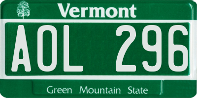 VT license plate AOL296
