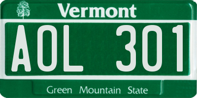 VT license plate AOL301