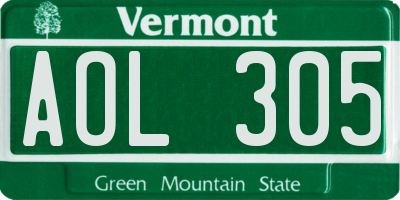 VT license plate AOL305