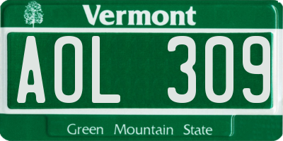VT license plate AOL309