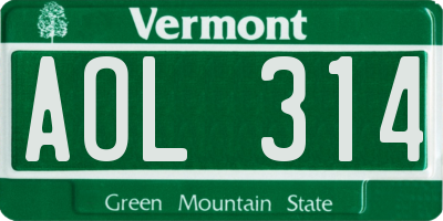 VT license plate AOL314