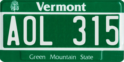 VT license plate AOL315