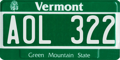 VT license plate AOL322
