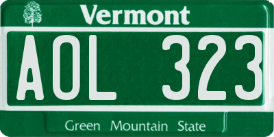 VT license plate AOL323