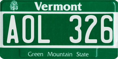 VT license plate AOL326