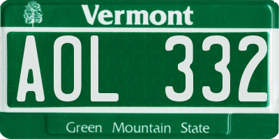 VT license plate AOL332