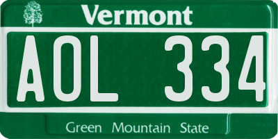 VT license plate AOL334