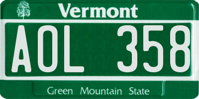VT license plate AOL358