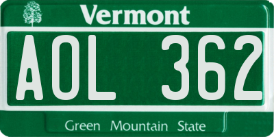 VT license plate AOL362